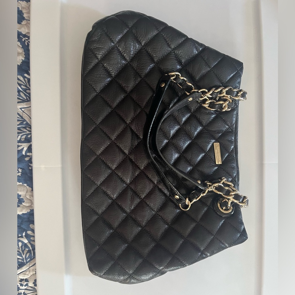 Kate Spade Quilted - Black Shoulder Bag with Gold Chain